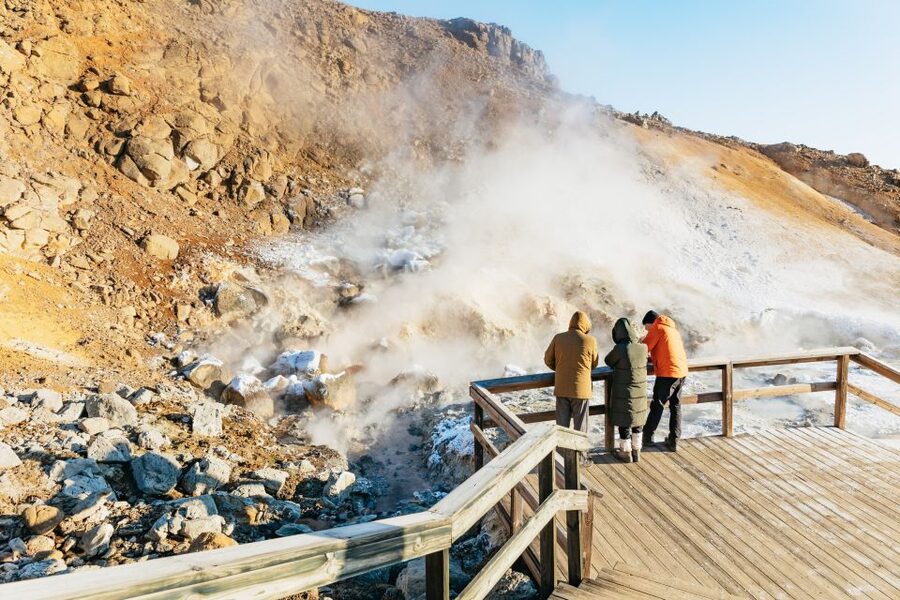 From Reykjavík: Volcanoes and Blue Lagoon Day Trip - Steam and boiling mud at Seltún