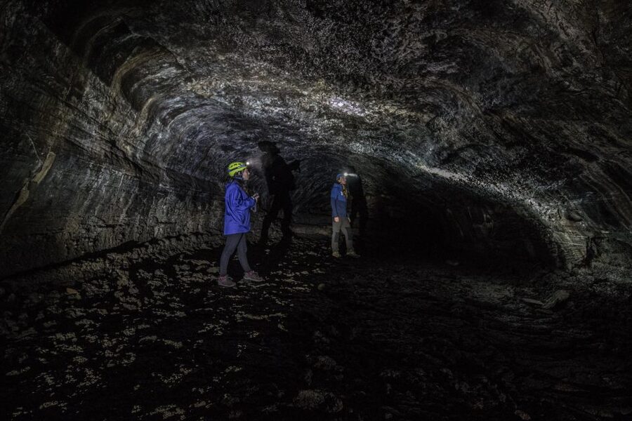 Leidarendi Cave: Lava Tunnel Caving from Reykjavik - Inside the pitch-black tunnel