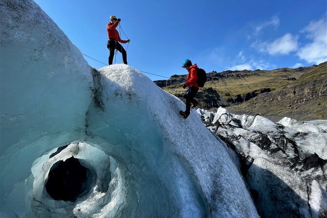 Private Extreme Encounter w/ ropes on Sólheimajökull Glacier - Getting fitted with glacier equipment