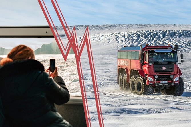 Red Glacier Monster Truck on Langjokull Glacier from Gulfoss - Sledding and glacier golf keep the stop playful