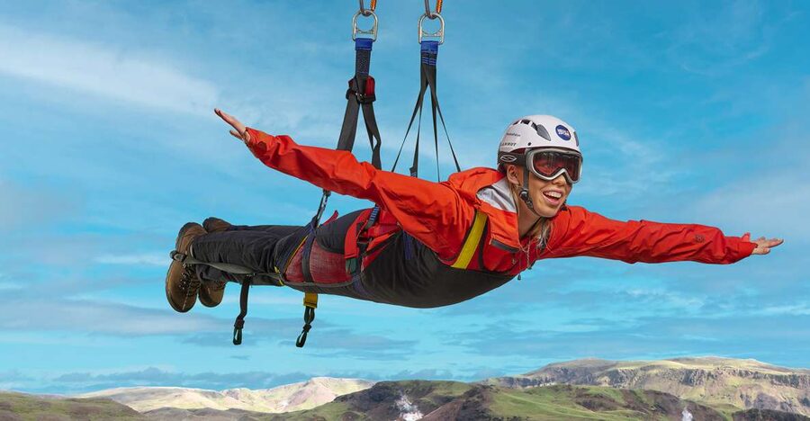 The Falcon : Superman ride with Mega Zipline Iceland - One kilometer above Icelandic terrain